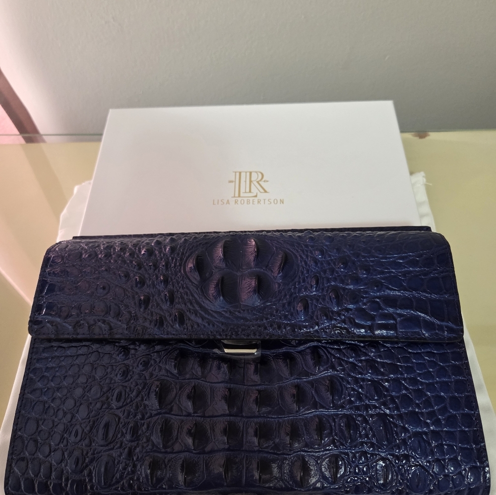 Lisa Robertson Blue Croco Embossed Clutch